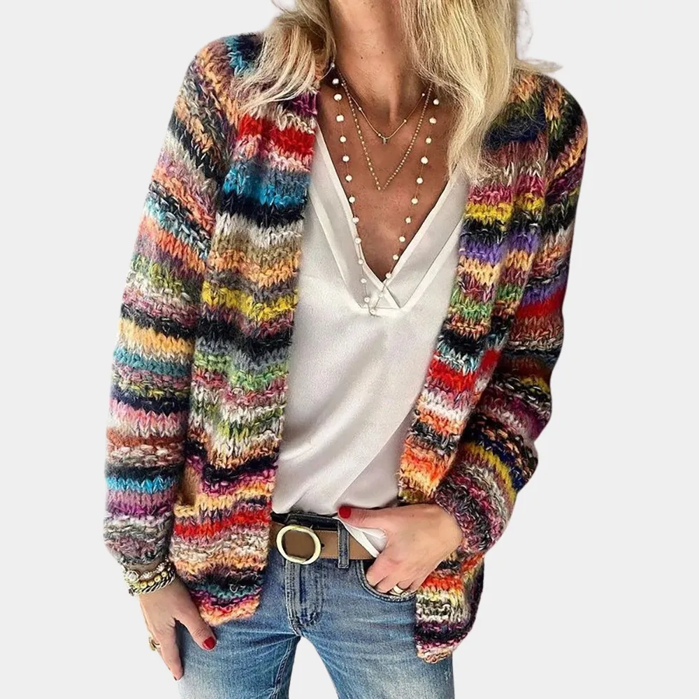 Ivyshape | Colorful Knitted Women's Cardigan With V-Neck