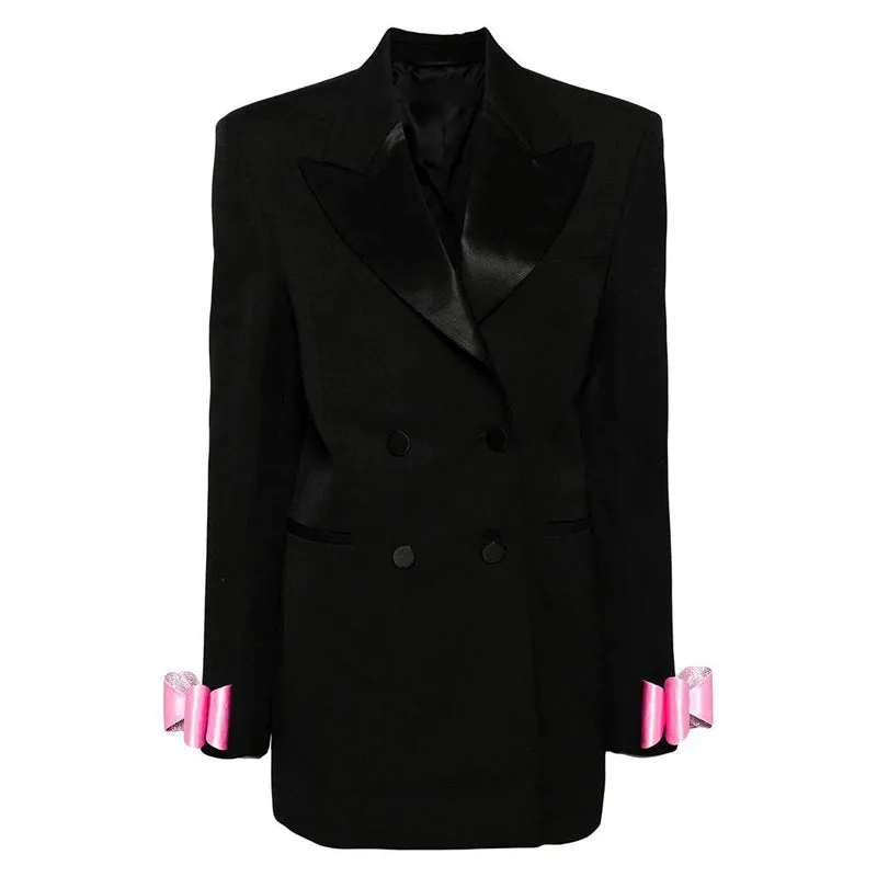 Kimberly Bow-Embellished Wool Black Blazer Dress