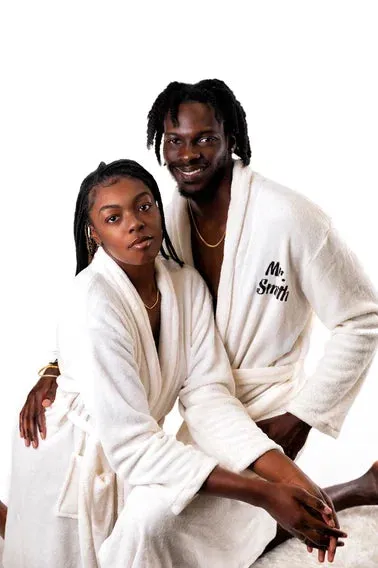 King and Queen Bathrobes for Couple Cozy Terry Bathrobes wife and husband - Glitter