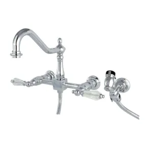 Kingston Brass KS1241WLLBS Wilshire Wall Mount Bridge Kitchen Faucet with Brass Spray, Polished Chrome