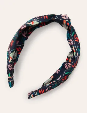 Knotted Headband-French Navy, Berry Bird