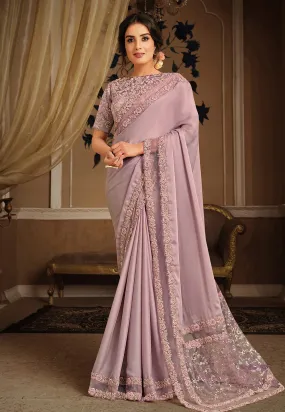 Lilac Purple Embroidered Saree