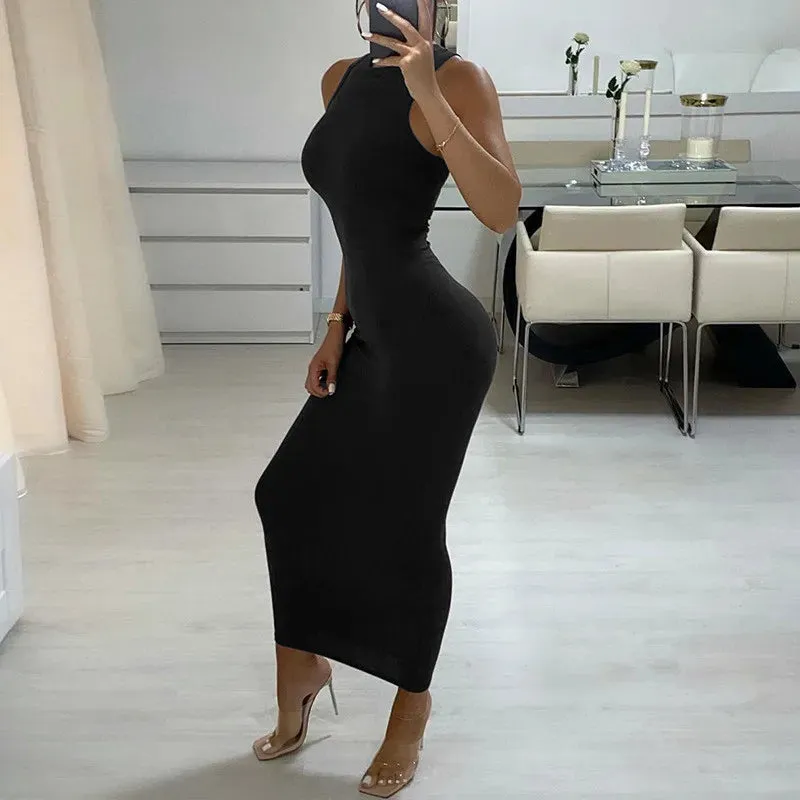 LVSANW CNYISHE Ribbed Knitted Autumn Black Maxi Dress Women 2024 Sexy Party Bodycon Long Dress Round Neck Tight Dresses Robes Sundress