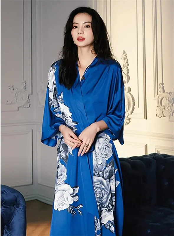 MEDUOLA Women Long Satin dressing gown Silky Kimono Floral Robe Printed Kimono Cardigan lightweight For Bridal Dressing Gowns Party