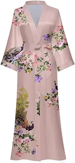 MEDUOLA Women Long Satin dressing gown Silky Kimono Floral Robe Printed Kimono Cardigan lightweight For Bridal Dressing Gowns Party