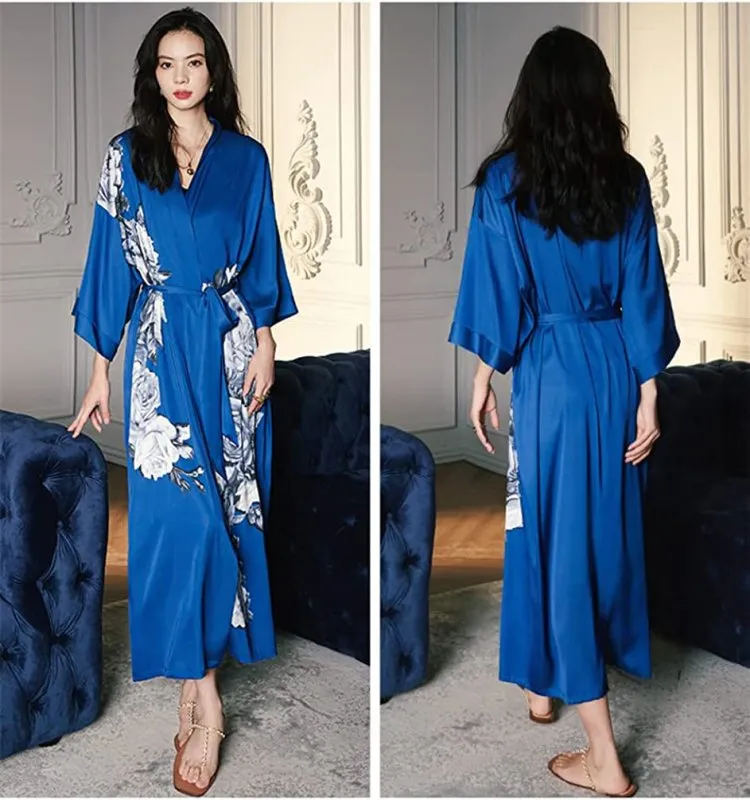 MEDUOLA Women Long Satin dressing gown Silky Kimono Floral Robe Printed Kimono Cardigan lightweight For Bridal Dressing Gowns Party