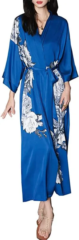 MEDUOLA Women Long Satin dressing gown Silky Kimono Floral Robe Printed Kimono Cardigan lightweight For Bridal Dressing Gowns Party