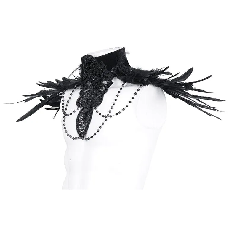 Men's Gothic Stand Collar Beaded Feather Neckwear