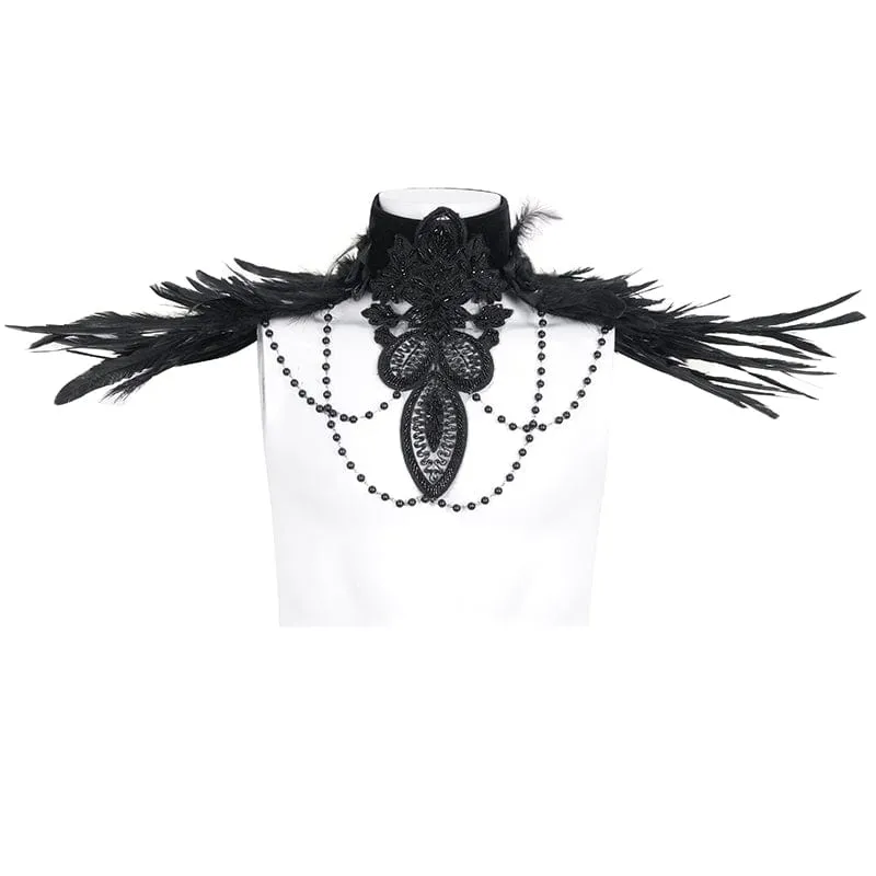 Men's Gothic Stand Collar Beaded Feather Neckwear