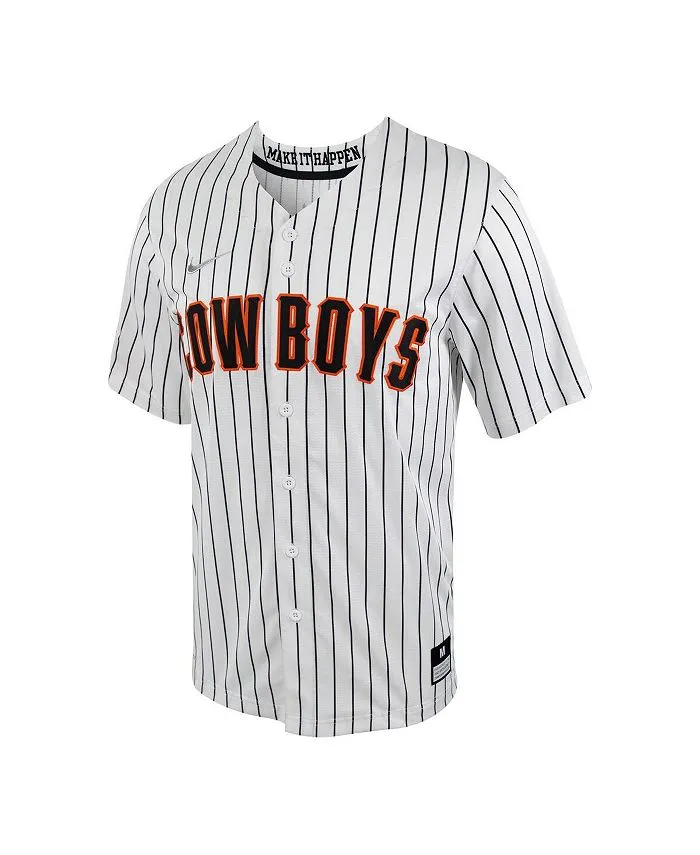 Men's Oklahoma State Cowboys Nike Replica Pinstripe Button Down Baseball Jersey ,  white