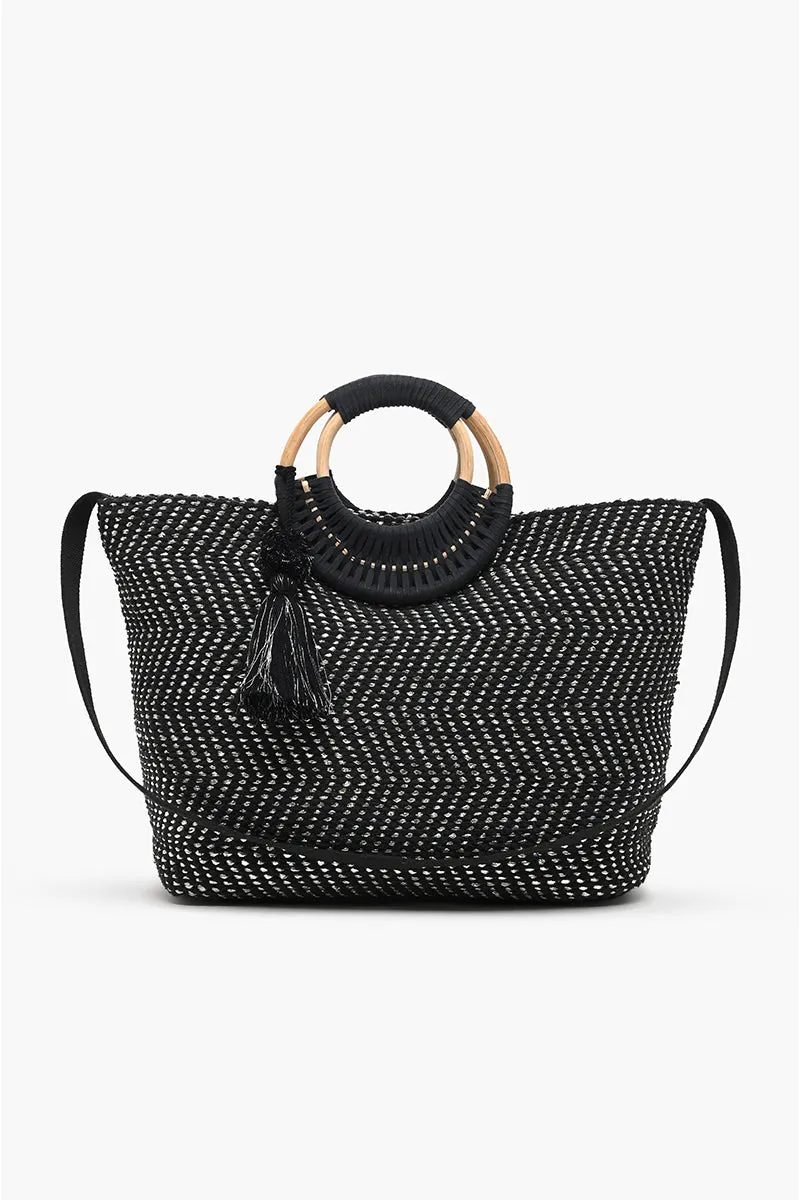 Midnight Lurex Wicker Handle Tote