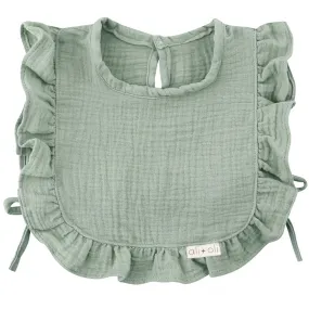 Muslin Cotton Ruffle Baby Bib - Sage