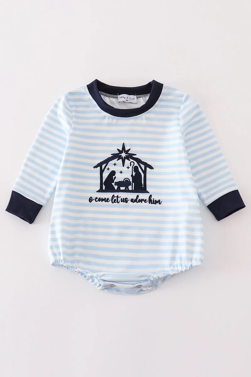 Navy nativity embroidery gingham boy bubble