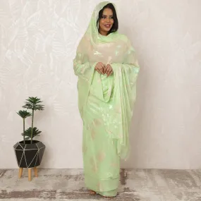 Pastel Green Sudanese Thobe Fabric in Silk Chiffon with Metallic Lurex, 4.5 Meters, 110 cm Width-D20359