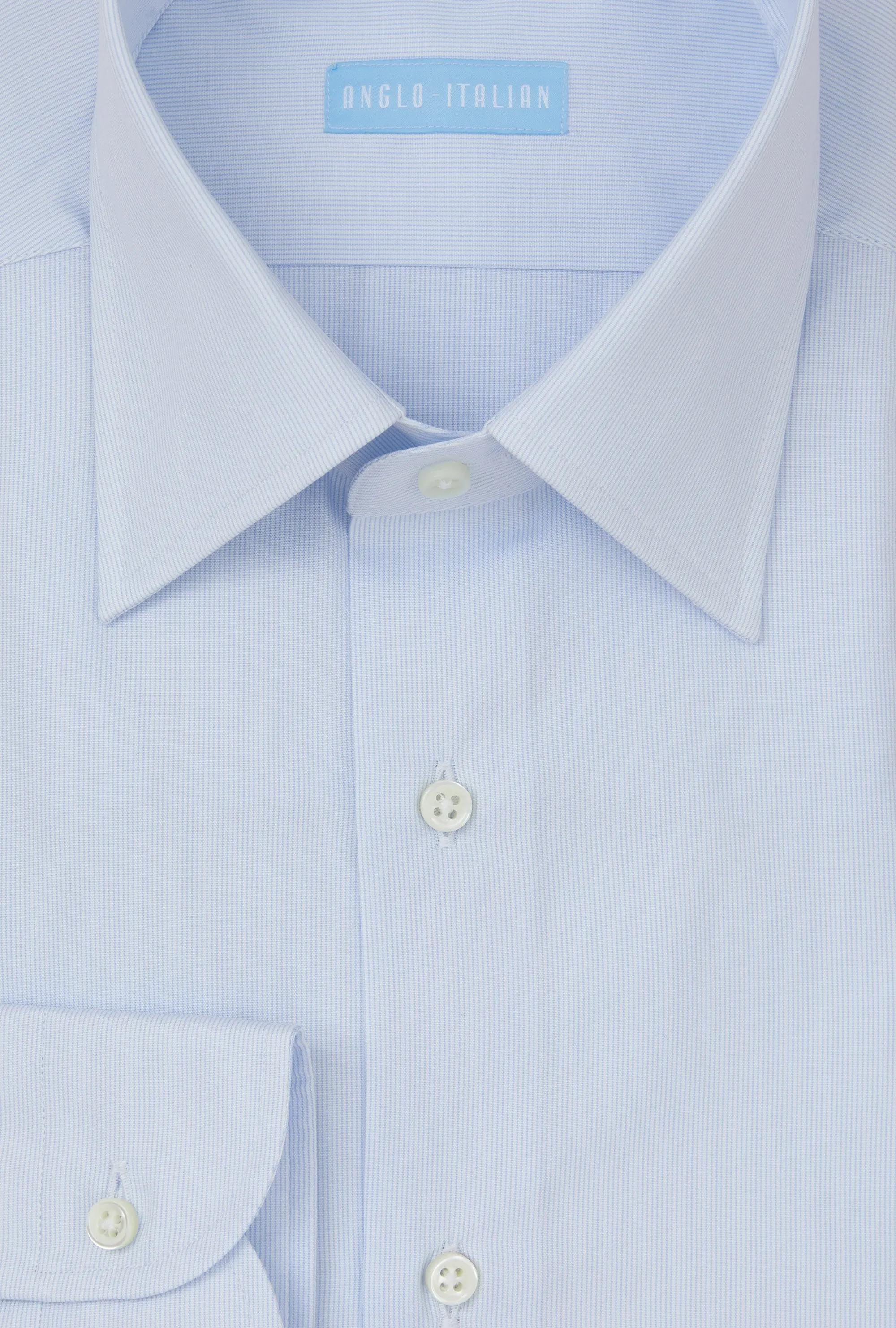 Point Collar Shirt Cotton Poplin White Blue Hairstripe