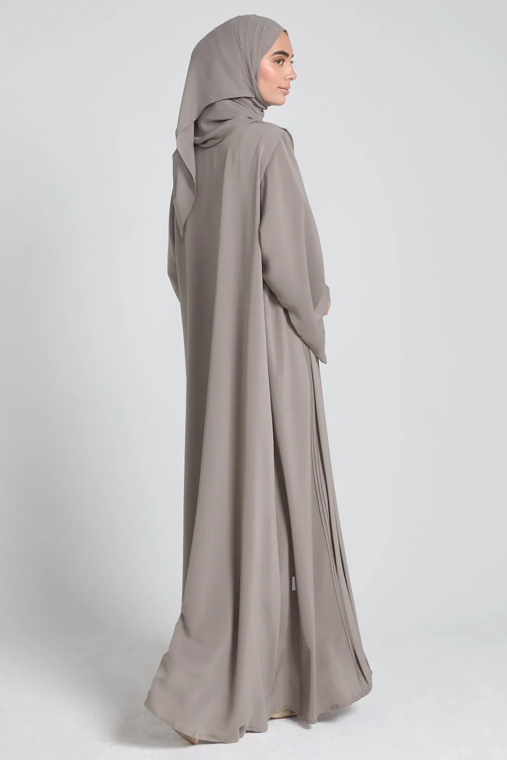 Premium Pleated Detailing Open Abaya - Olive Taupe