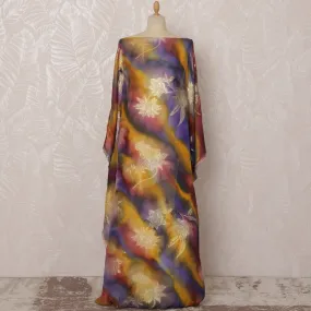 Purple and Gold Floral Silk Chiffon Dirac Fabric with Metallic Lurex, 3.5 Meters, 140 cm Width-D20800