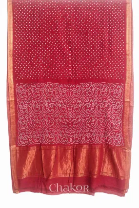 Red Bandhani Mangalgiri Cotton Saree