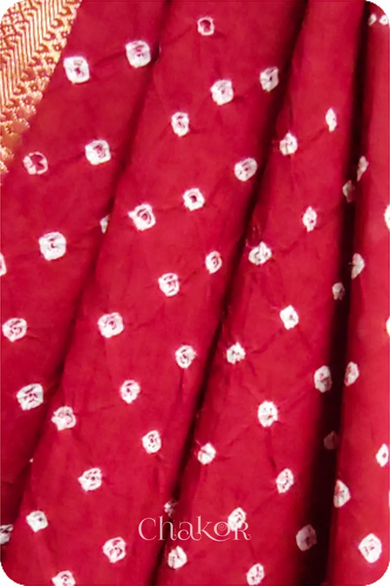 Red Bandhani Mangalgiri Cotton Saree