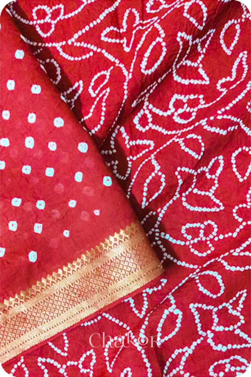 Red Bandhani Mangalgiri Cotton Saree