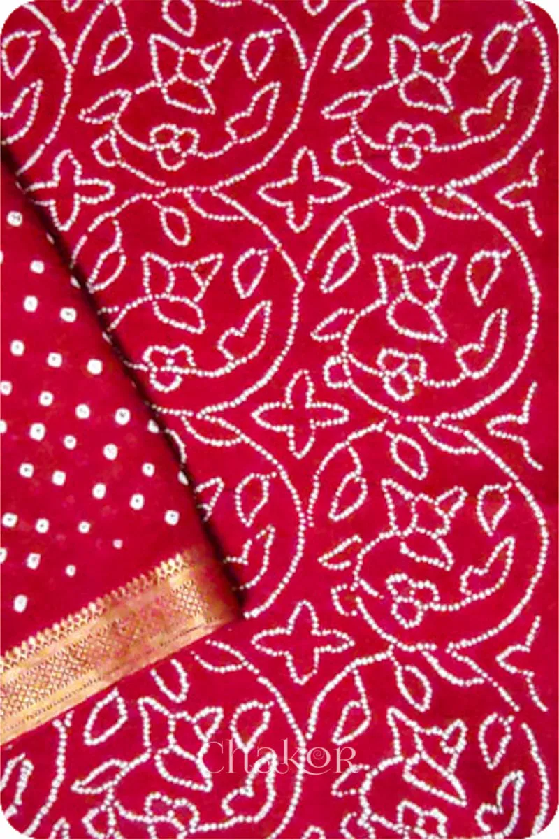 Red Bandhani Mangalgiri Cotton Saree