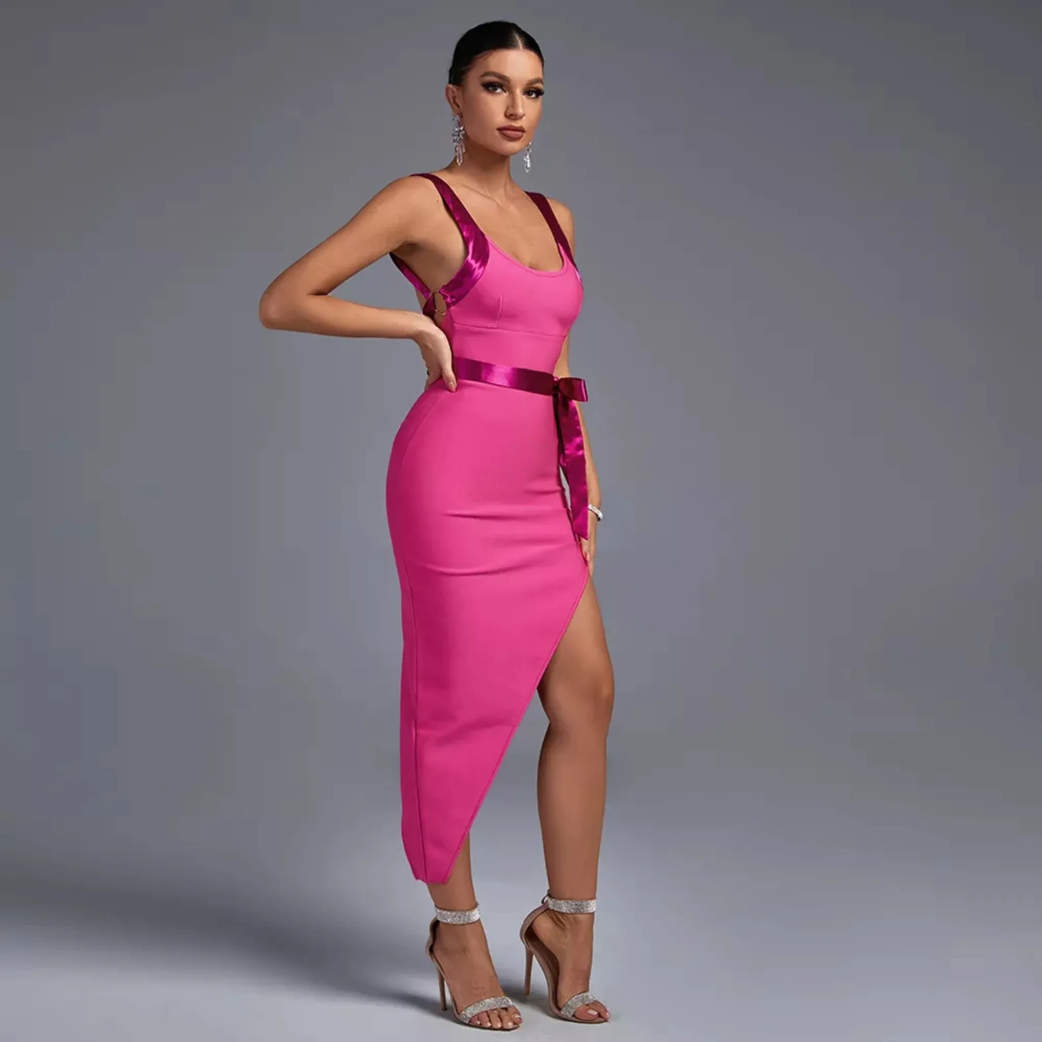 Satin Trim Bodycon Dress