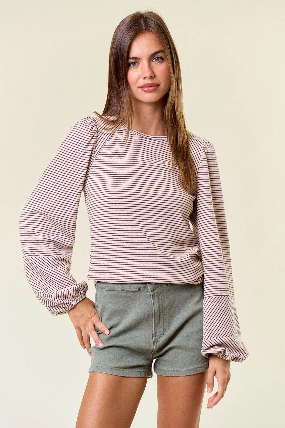 Sign Of The Times Striped Bubble Sleeve Top