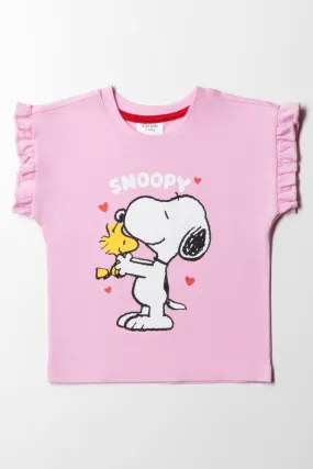 Snoopy Ruffle Short Sleeve T-Shirt Pink