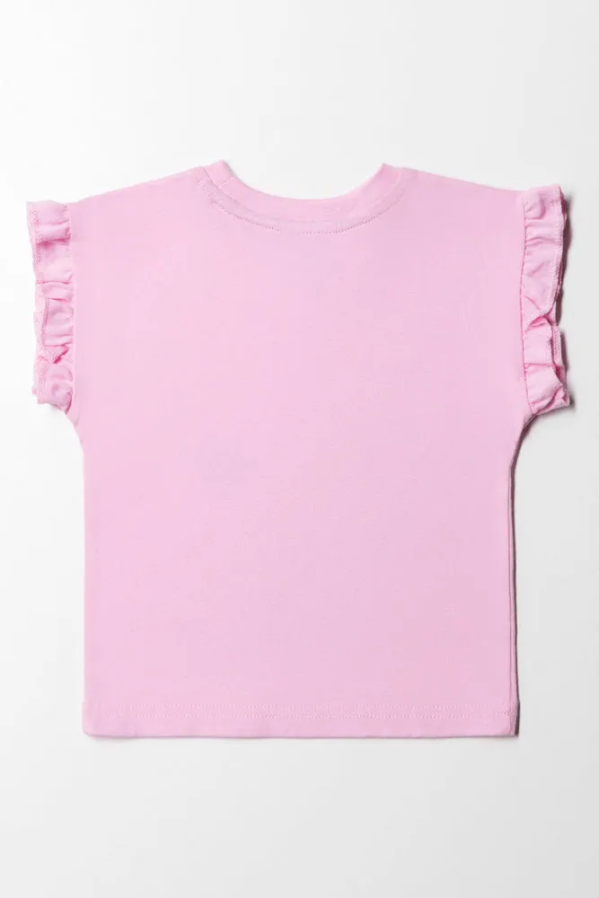 Snoopy Ruffle Short Sleeve T-Shirt Pink