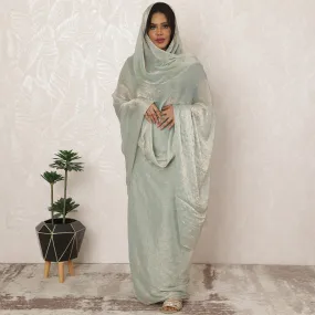 Soft Sage Green Sudanese Thobe Fabric in Synthetic Chiffon with Stone Work, 4.5 Meters, 110 cm Width-D20364