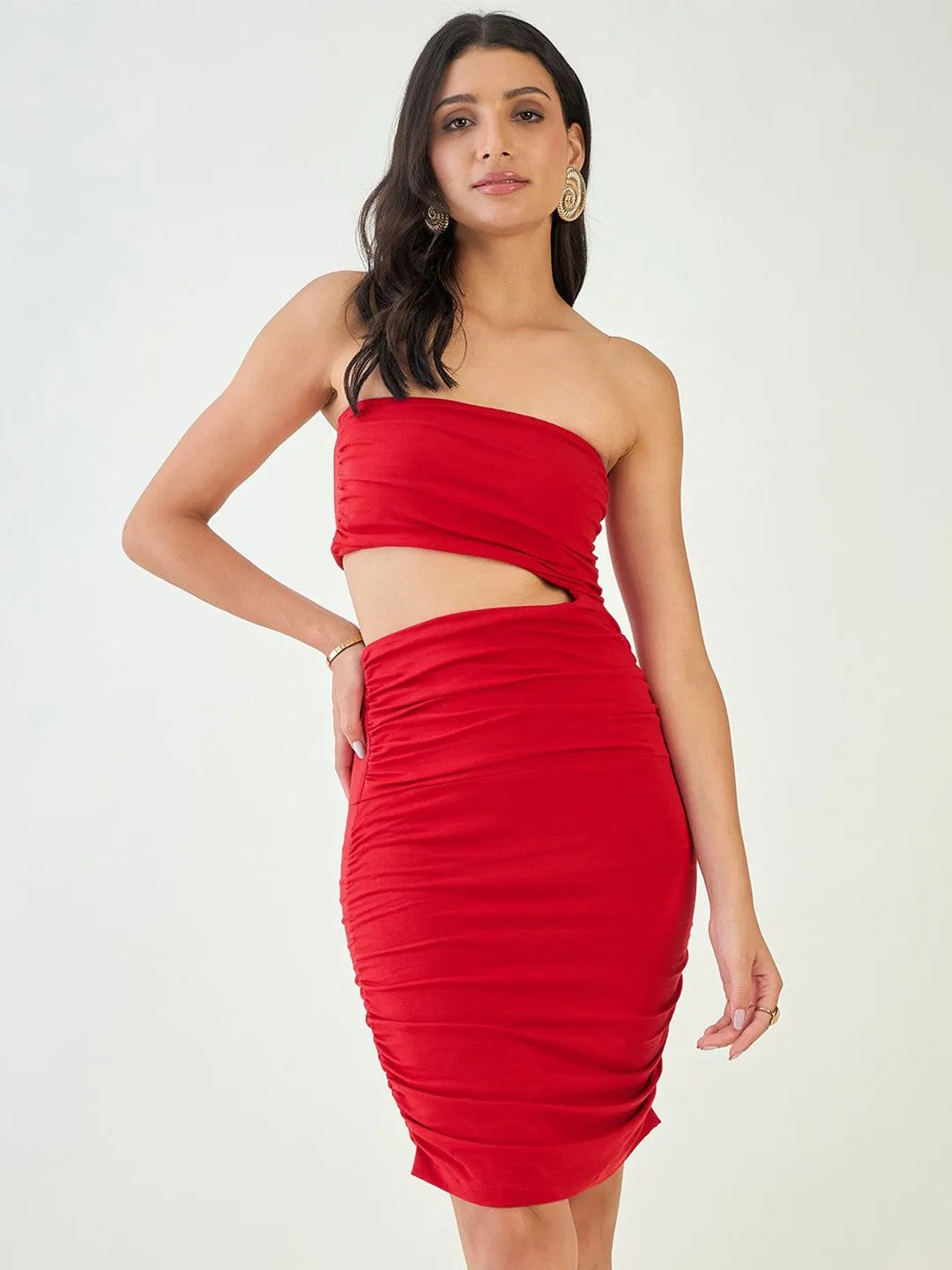 Striking Red Strapless Bodycon Dress