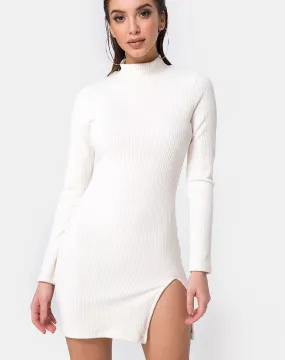 Tor Bodycon Dress in Rib White