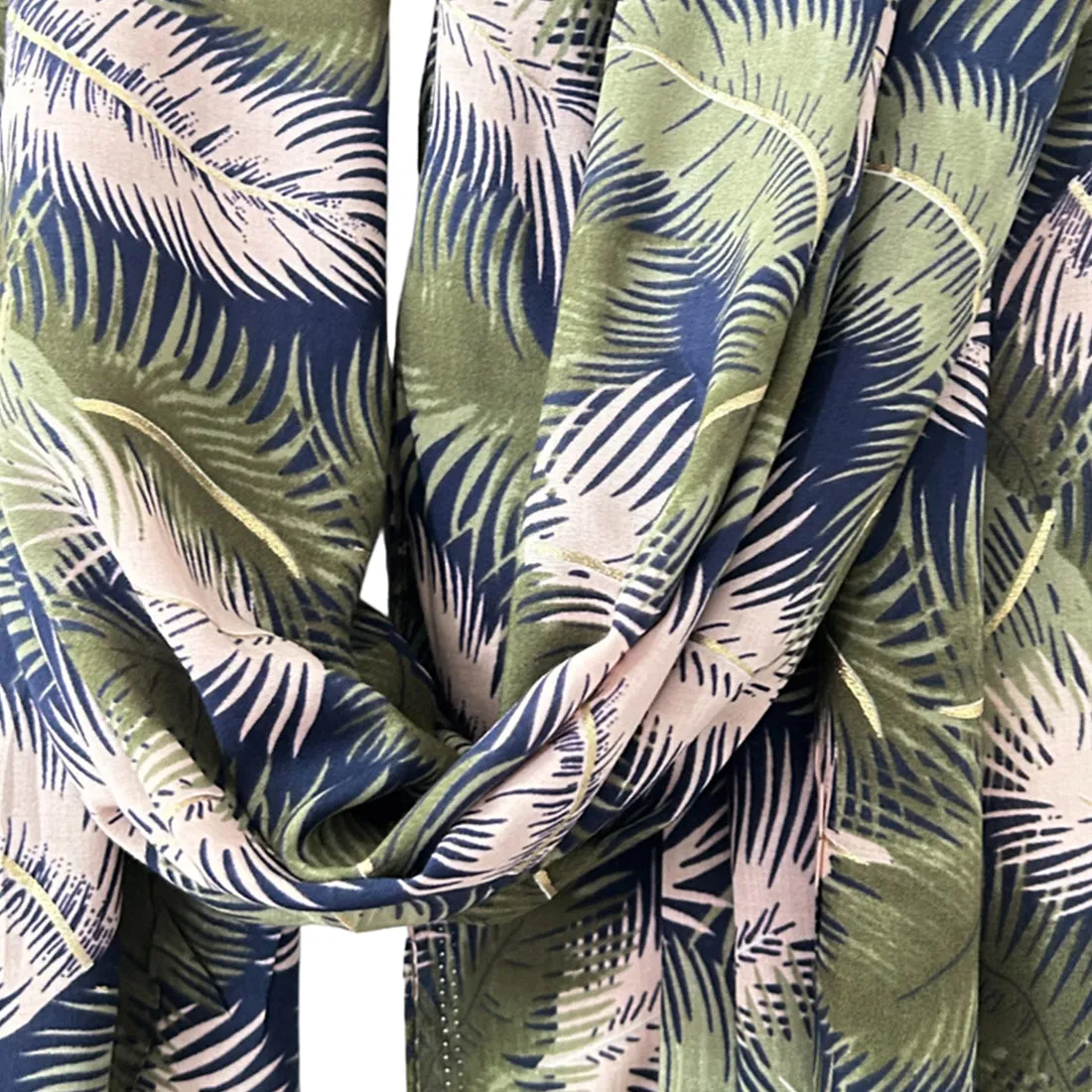 Tropical Navy Blue & White Floral Printed Modal Tassel Scarf