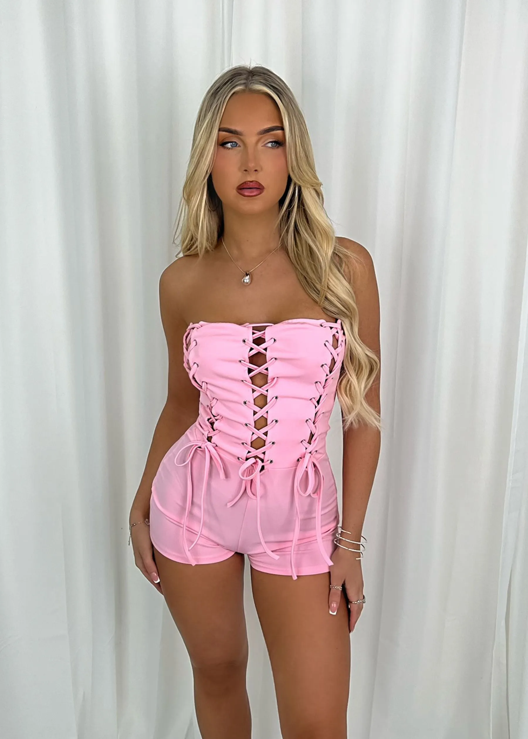 Unhinged Tie Detail Playsuit - Pink