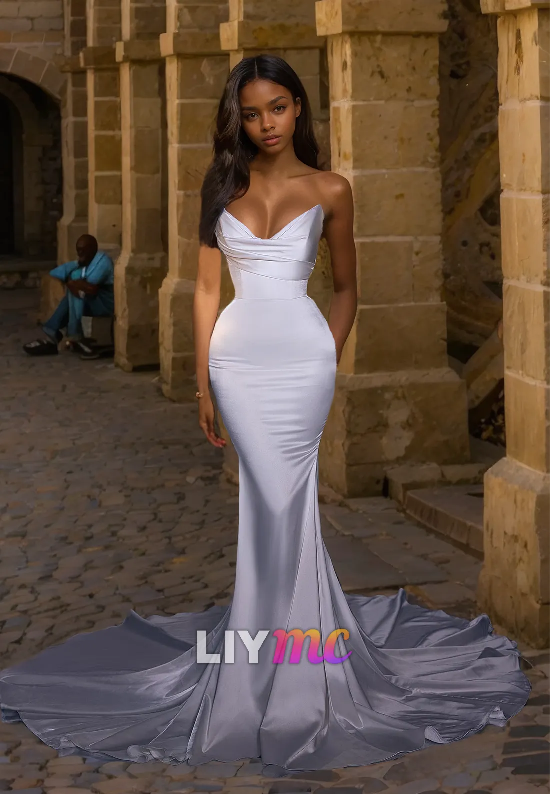 V-Neck Sleeveless Sleek Mermaid Bodycon Wedding Dress