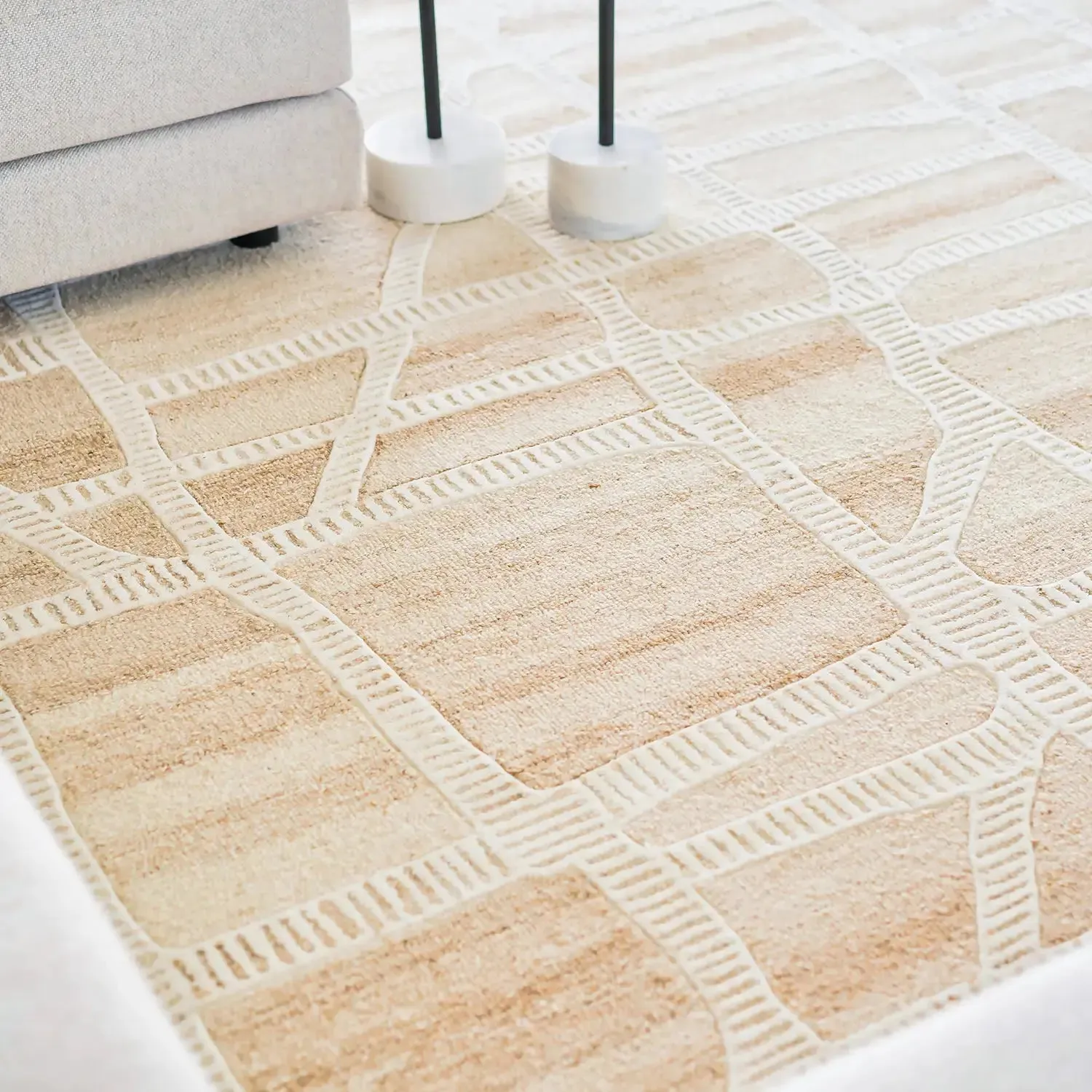 Wattle Ivory Beige Wool Rug