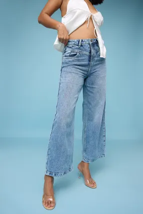 Whiskered Light Straight Leg Jeans