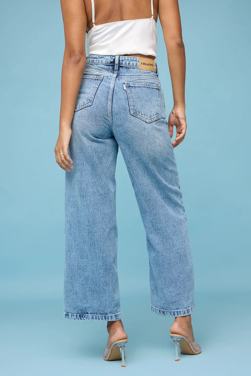 Whiskered Light Straight Leg Jeans