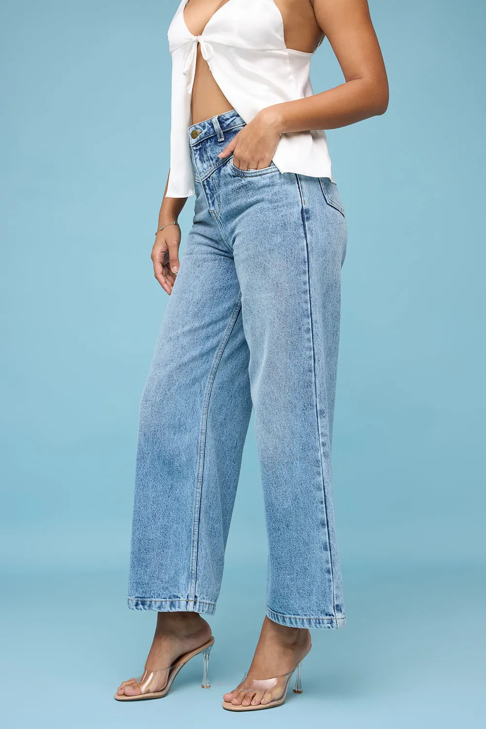 Whiskered Light Straight Leg Jeans