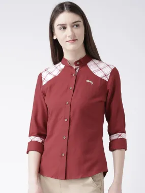 Women Red Regular Fit Solid Casual Shirt