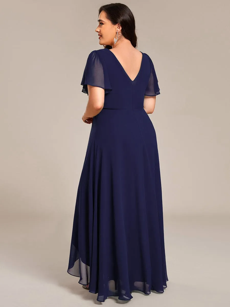 Yolanda | Double V-Neck Waist Trimmed Chiffon Formal Evening Dress