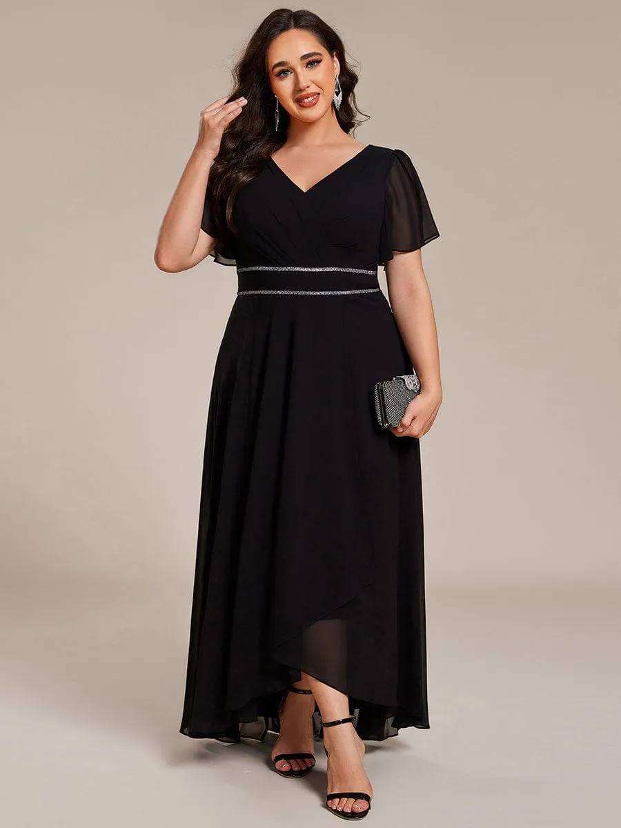 Yolanda | Double V-Neck Waist Trimmed Chiffon Formal Evening Dress