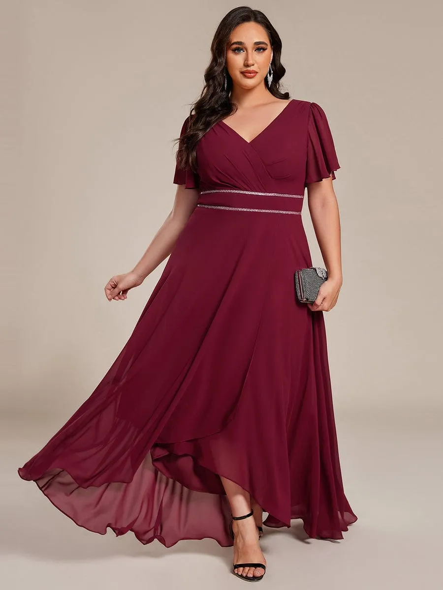 Yolanda | Double V-Neck Waist Trimmed Chiffon Formal Evening Dress