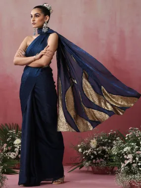 Zircon Blue Fire Metallic Crushed Satin Saree